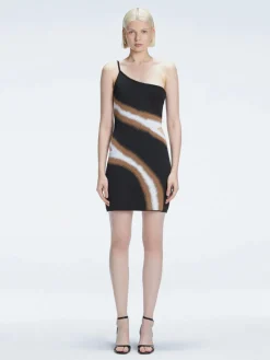 Agatha Black Knit One Shoulder Mini Dress