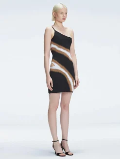 Agatha Black Knit One Shoulder Mini Dress