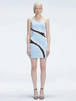 Agatha Blue Knit One Shoulder Mini Dress