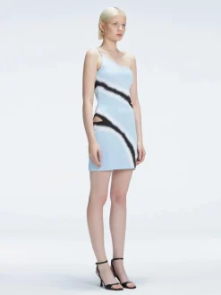 Agatha Blue Knit One Shoulder Mini Dress