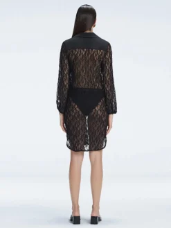 Althea Black Long Sleeve Lace Mini Kaftan