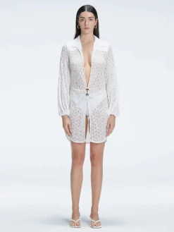 Althea White Long Sleeve Lace Mini Kaftan