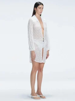 Althea White Long Sleeve Lace Mini Kaftan