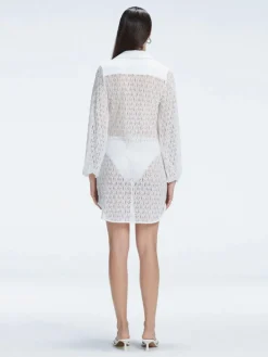 Althea White Long Sleeve Lace Mini Kaftan