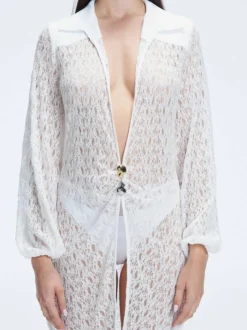 Althea White Long Sleeve Lace Mini Kaftan