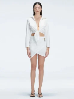 Antonia Satin White Accessorised Mini Skirt