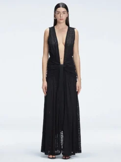 Aveline Black Sleeveless Lace Maxi Kaftan