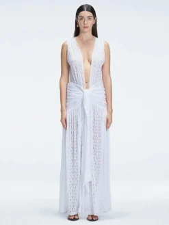 Aveline White Sleeveless Lace Maxi Kaftan
