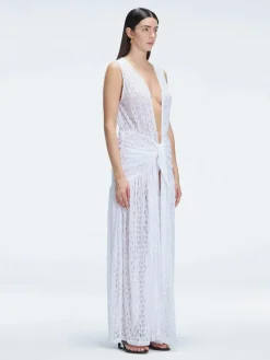 Aveline White Sleeveless Lace Maxi Kaftan