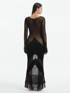 Belen Hostalet - Elba Long Sleeve Knit Fringe Maxi Dress