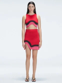 Cecilia Crop Top and Lydia Skirt Red Optical Set