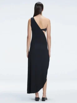 Coraline Black One Shoulder Asymetrical Maxi Dress
