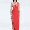 Coraline Red One Shoulder Asymetrical Maxi Dress