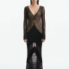 Elba Black Long Sleeve Knit Fringe Maxi Dress