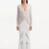 Elba White Long Sleeve Knit Fringe Maxi Dress