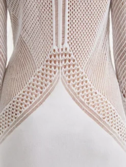 Elba White Long Sleeve Knit Fringe Maxi Dress