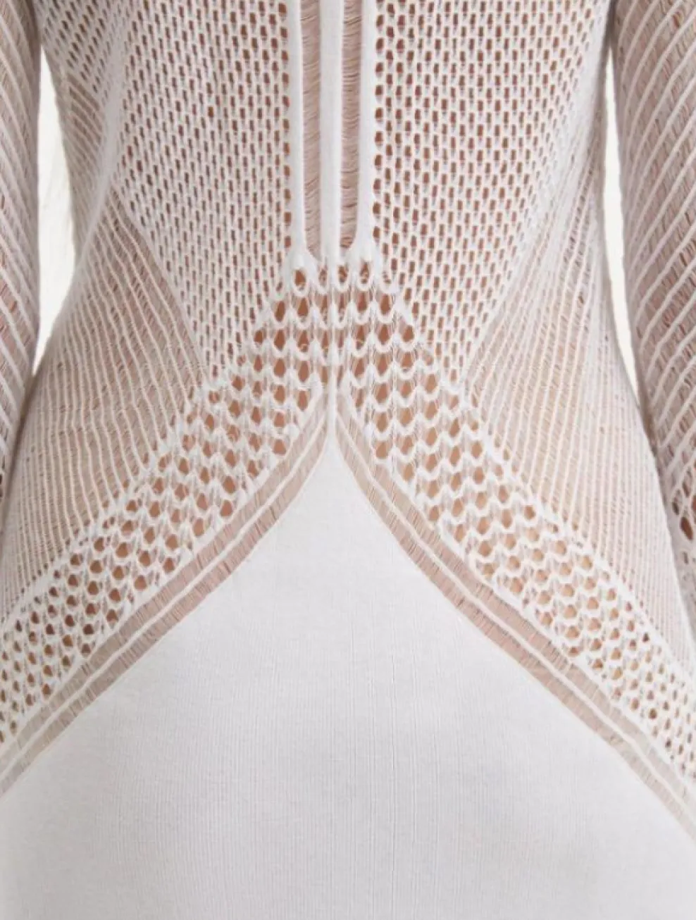 Elba White Long Sleeve Knit Fringe Maxi Dress