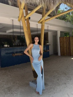 Elvira Jain - Louisa Halter Neck Blue Maxi Dress