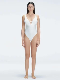 Emma V Neck White One Piece Swimsuit