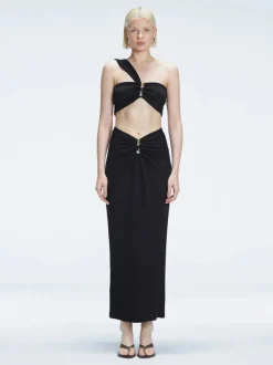 Esmeralda Black Textured Midi Skirt