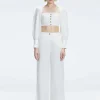 Gemma White Linen Square Neck Long Sleeve Crop Top