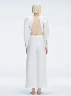 Gemma White Linen Square Neck Long Sleeve Crop Top