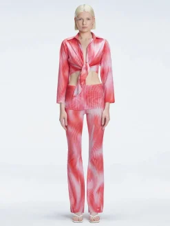 Greta Red Long Sleeve Tie Front Shirt