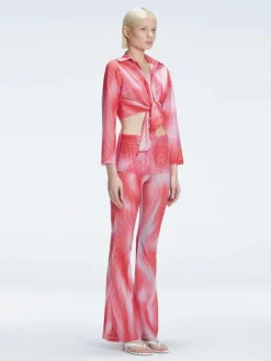 Greta Red Long Sleeve Tie Front Shirt