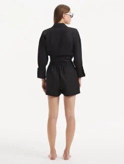 Hanson Black Long Sleeve Linen Tie Front Shirt