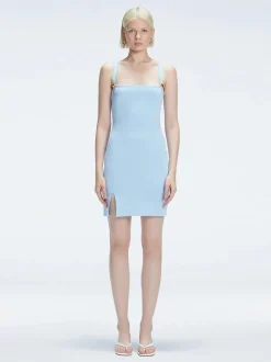 Heather Blue Square Neck Knit Mini Dress