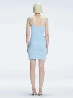 Heather Blue Square Neck Knit Mini Dress