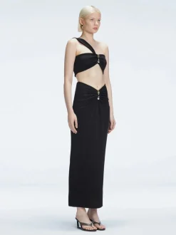 Lane Black Textured One Shoulder Crop Top