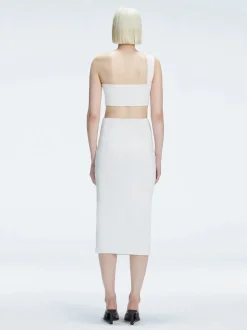 Lane White Textured One Shoulder Crop Top