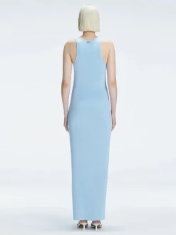 Louisa Blue Halter Knit Maxi Dress