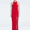 Louisa Red Halter Knit Maxi Dress