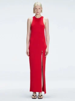 Louisa Red Halter Knit Maxi Dress