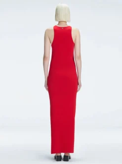 Louisa Red Halter Knit Maxi Dress