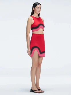 Lydia Red Optical Knit Mini Skirt