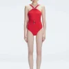 Lyra Red High Neck One Piece Swimsuit