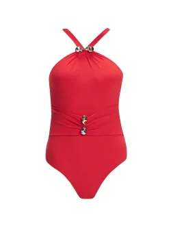 Lyra Red High Neck One Piece Swimsuit