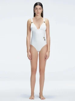 Marina White V Neck One Piece Swimsuit