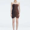 Marsiela Black Optical Bandeau Draped Mini Dress