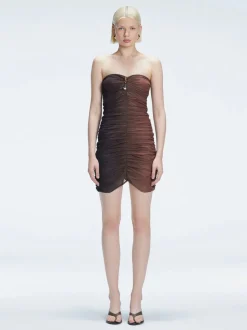 Marsiela Black Optical Bandeau Draped Mini Dress