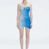 Marsiela Blue Optical Bandeau Draped Mini Dress