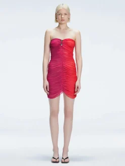 Marsiela Pink Optical Bandeau Draped Mini Dress