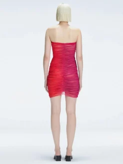 Marsiela Pink Optical Bandeau Draped Mini Dress