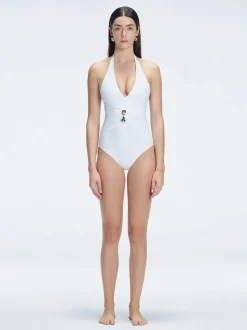 Miley White Halter One Piece Swimsuit