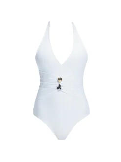 Miley White Halter One Piece Swimsuit
