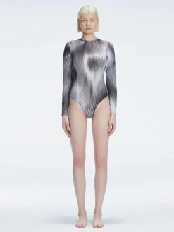 Mireya Black Optical Long Sleeve Bodysuit