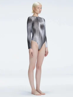 Mireya Black Optical Long Sleeve Bodysuit